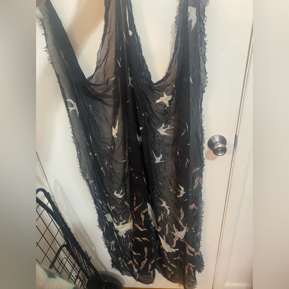 ADEAM Black Sheer Wrap with Bird Pattern - Picture 2 of 2